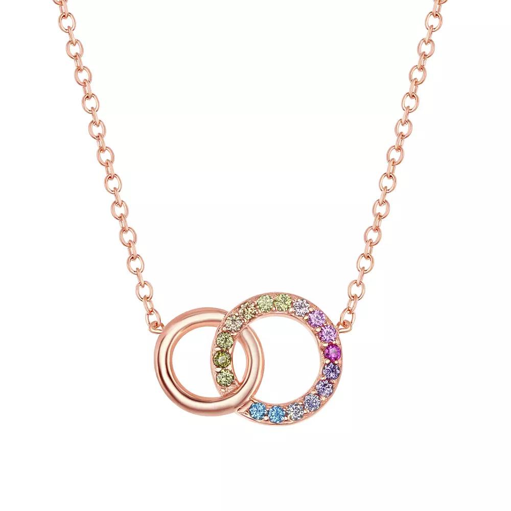 Sterling Silver Rainbow Cubic Zirconia Double Circle Necklace, Women's, Size: 16-18" ADJ, 14k Gold Plated Product Image