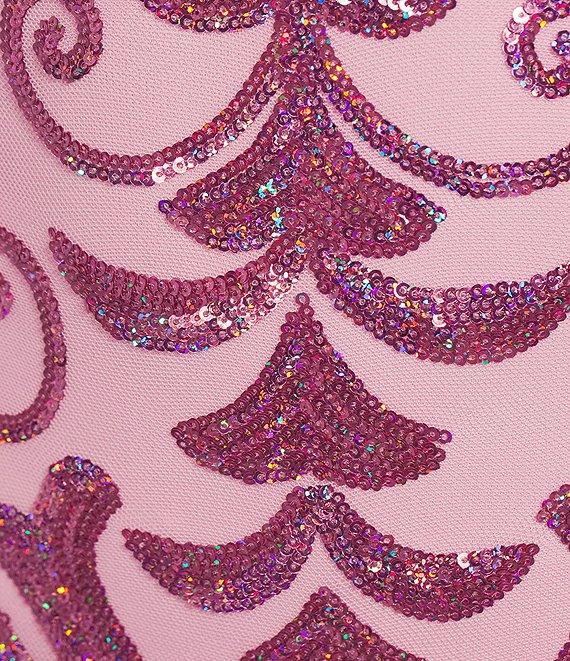 Morgan & Co. Sequin Pattern Contrast Beading V-Neck Spaghetti Strap Dress Product Image