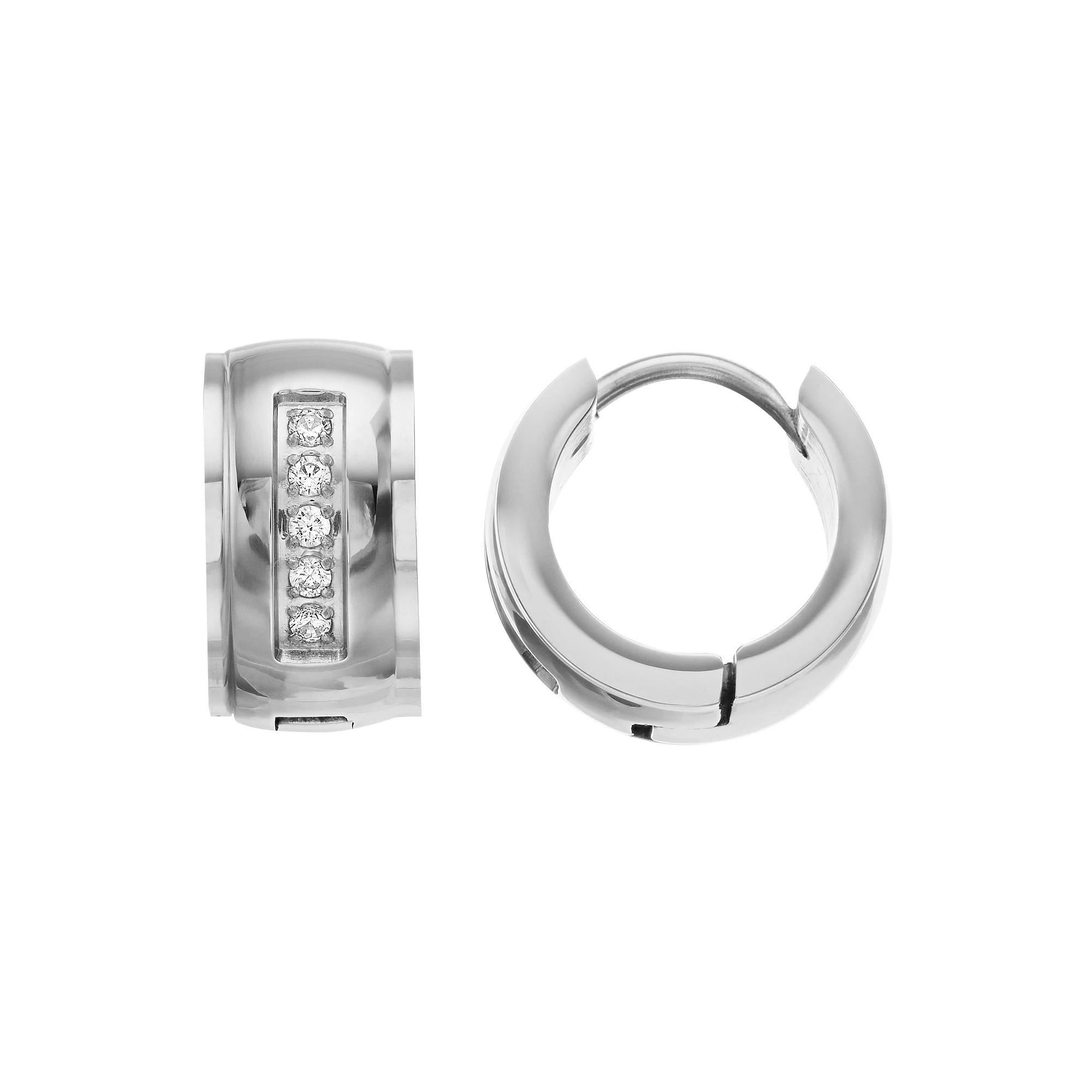 Diamond Brilliance Men's Stainless Steel 1/10 Carat T.W. Lab-Created Diamond Hoop Earrings, White Product Image