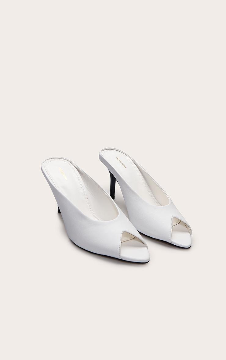 White Peep Toe Heeled Mules Product Image