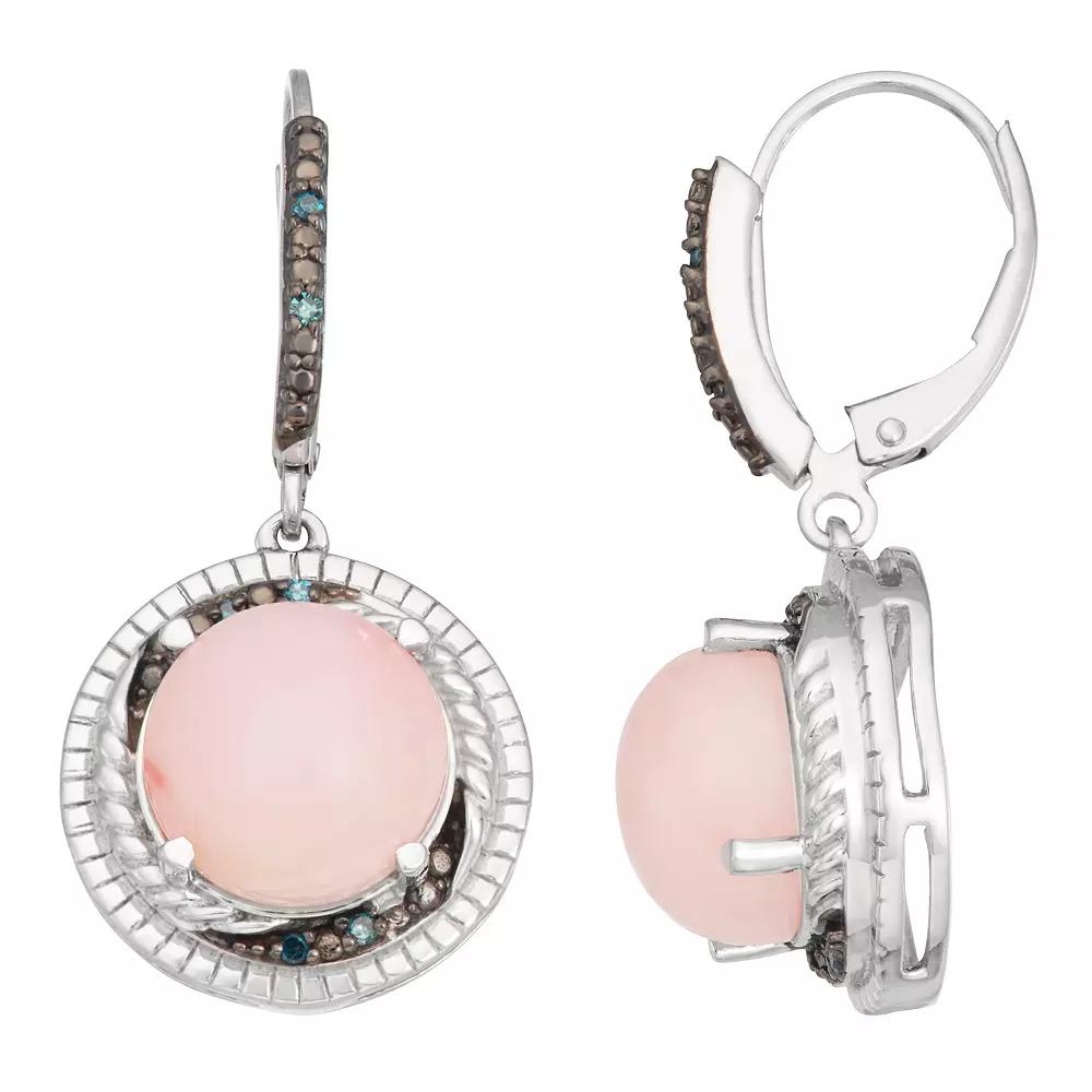 Jewelexcess Sterling Silver Pink Opal & Blue Diamond Accent Leverback Earrings, Women's Product Image