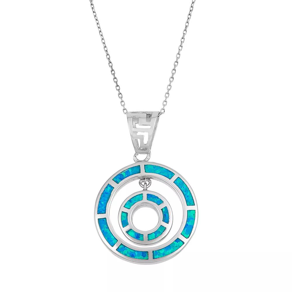 Lab-Created Blue Opal Sterling Silver Double Circle Pendant Necklace, Women's, Size: 18" Product Image