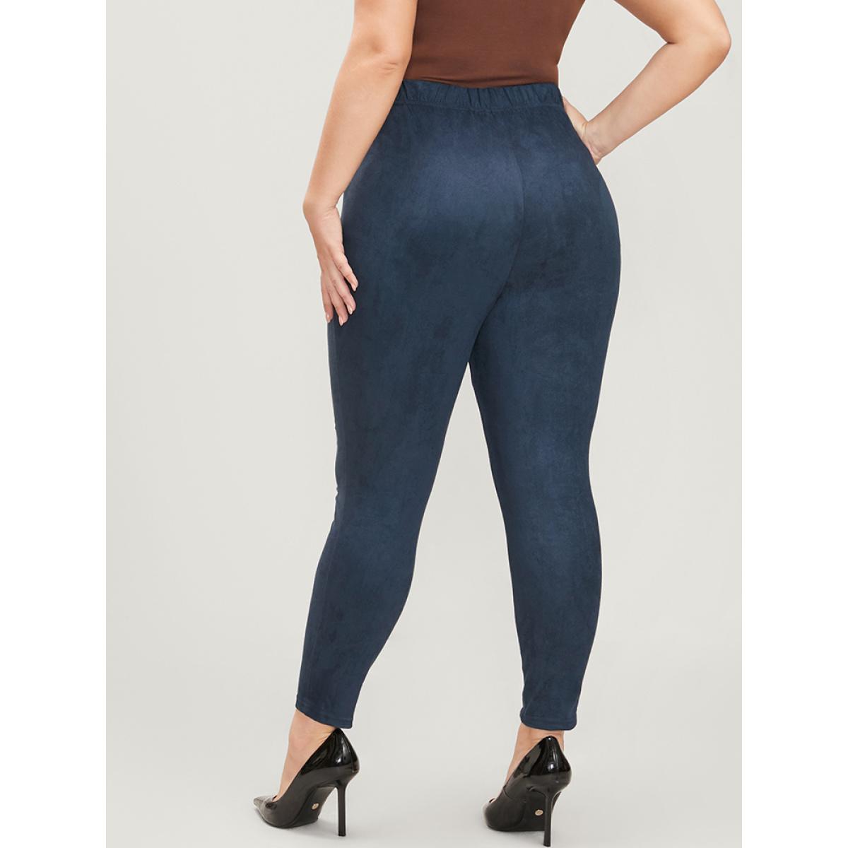 Plus Size Solid Elastic Waist Suede Leggings Women Indigo Casual High stretch Mid Rise Dailywear Leggings BloomChic 30/6X Product Image