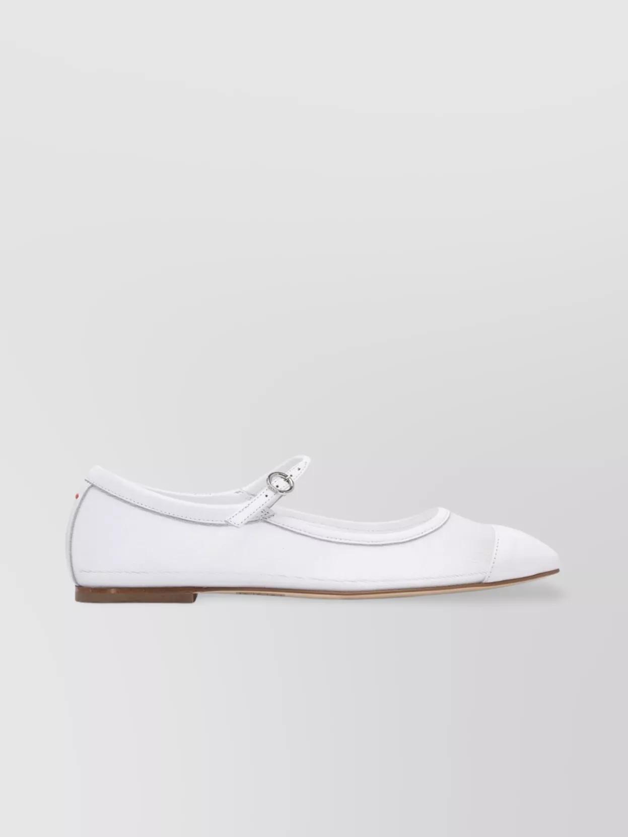 AEYDE Round Toe Ballerina Shoes With Contrast Piping In White Product Image