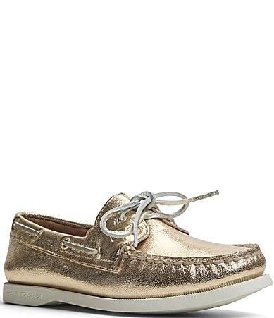 Sperry Womens Top-Sider Authentic Original 2-Eye Metallic Leather Boat Shoes Product Image