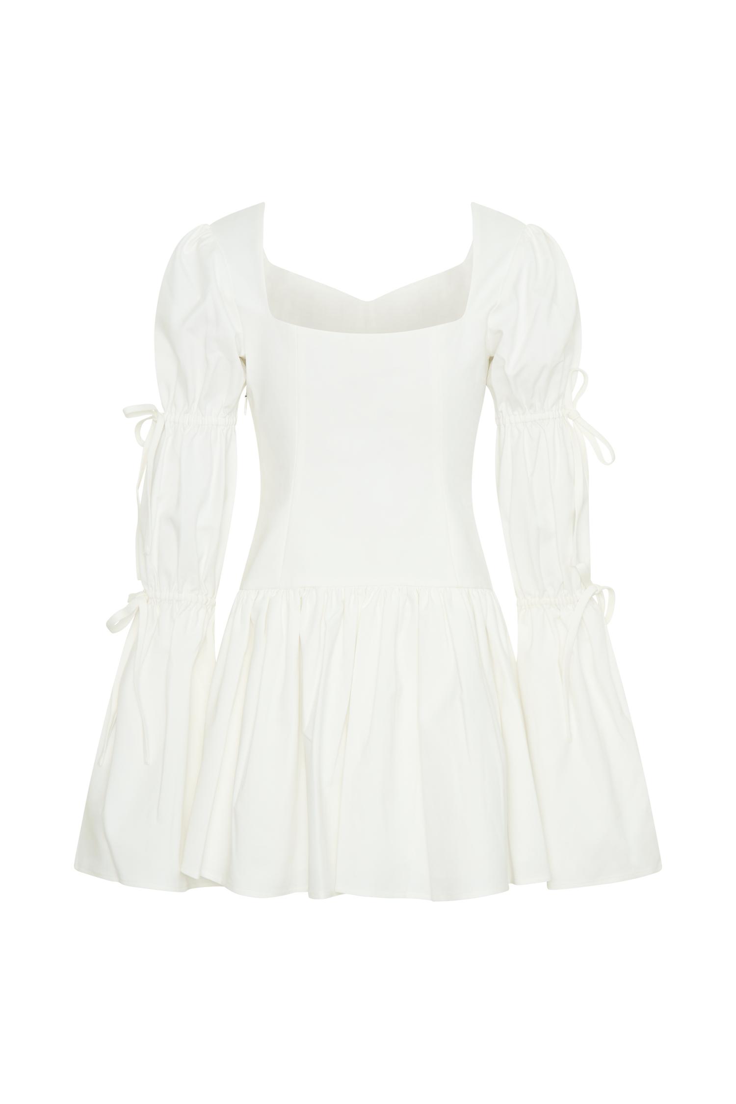 Raine Long Sleeve Cotton Mini Dress - White Product Image