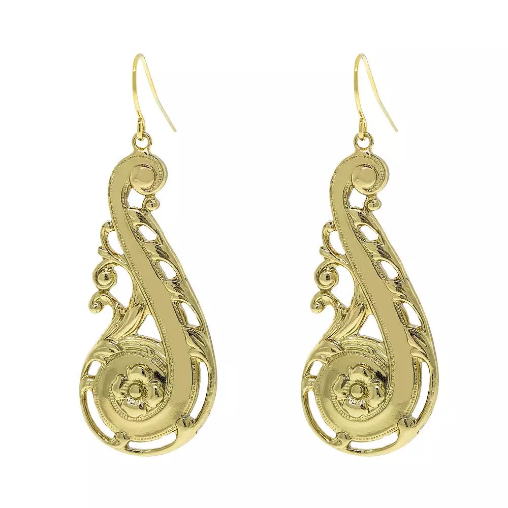 1928 Gold Tone Floral Filigree Swirl Drop Earrings, Womens Product Image