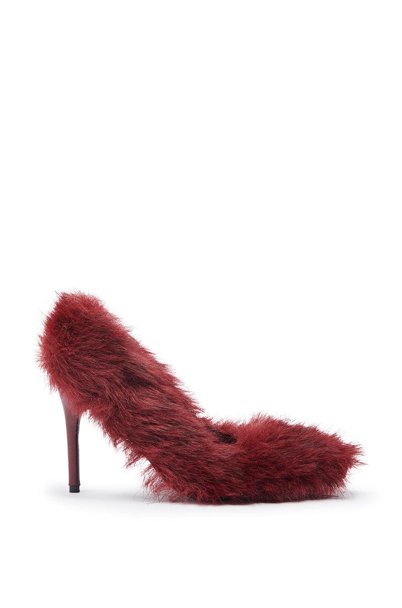 AZALEA WANG KURT BURGUNDY FUR EMBELLISHED PUMP Product Image