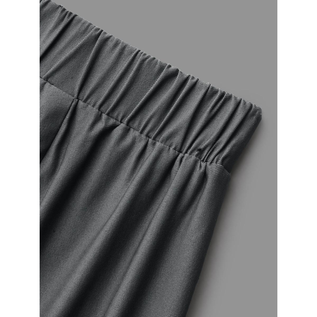 Plus Size Solid Elastic Waist Patched Pocket Pants Women DimGray Casual Loose Mid Rise Everyday Pants BloomChic 26/4X Product Image