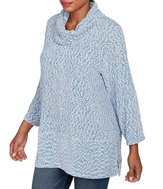 Ruby Rd. Petite Size Chenille Space-Dye Cowl Neck 3/4 Sleeve Top Product Image