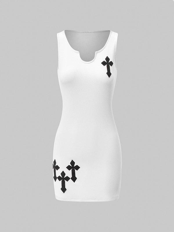Cross Patch Ribbed Sleeveless Mini Dress Product Image