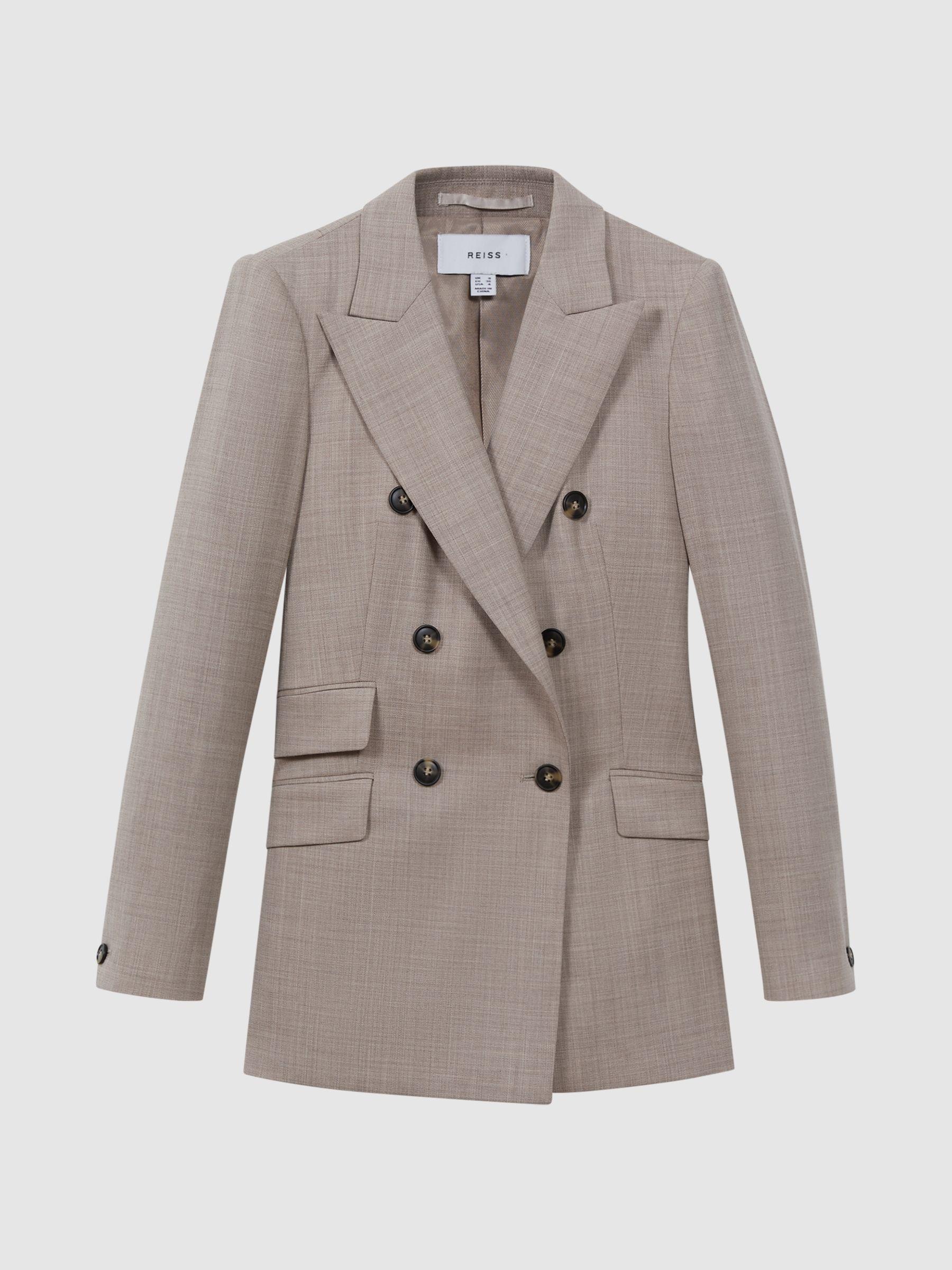 Tailored Wool Blend Double Breasted Suit Blazer in Oatmeal Product Image