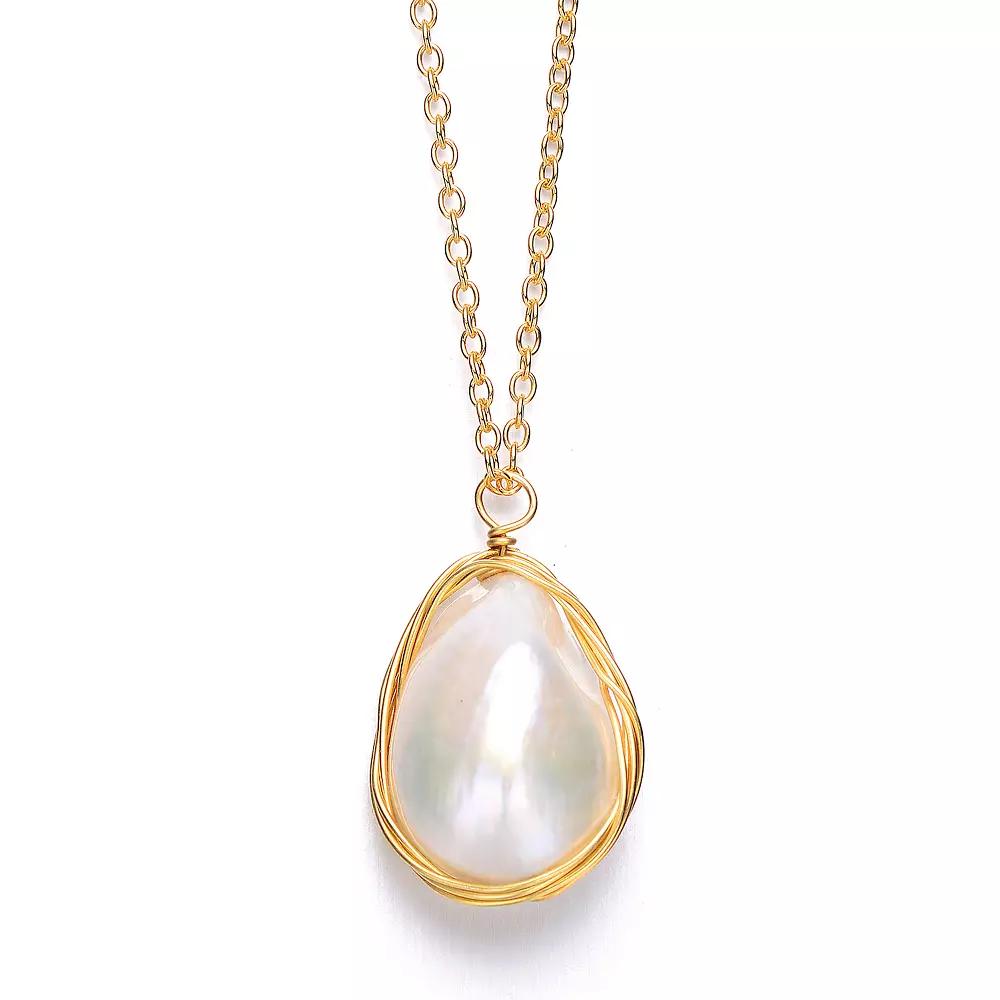 14k Gold Over Silver Freshwater Cultured Pearl Necklace, Womens Gold Tone Product Image