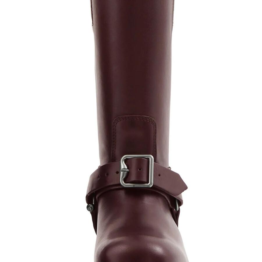 BURBERRY Women Aubergine Leather Saddle Ankle Boots In Black Product Image