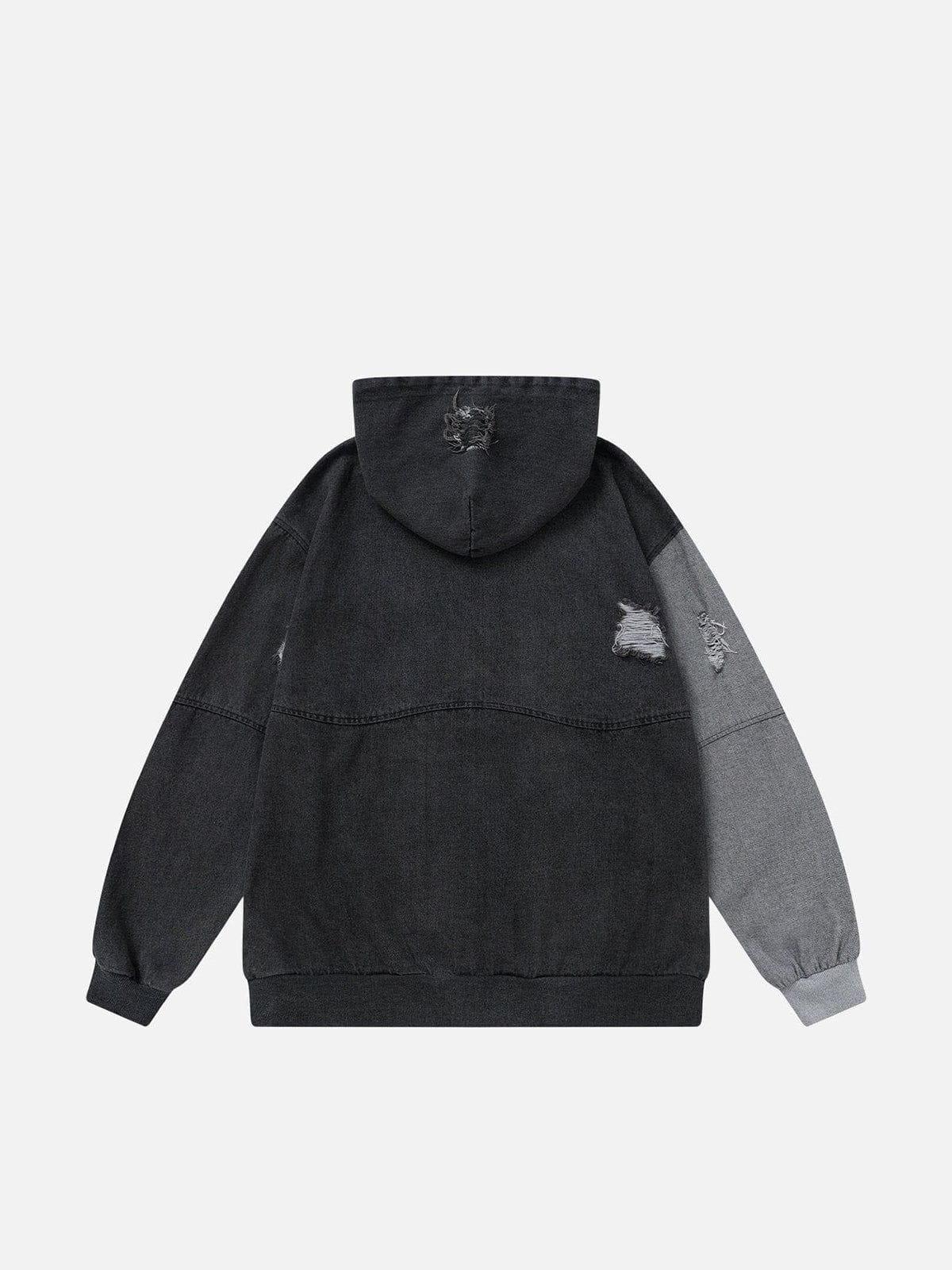 Aelfric Eden Denim Patchwork Zip Up Hoodie Product Image