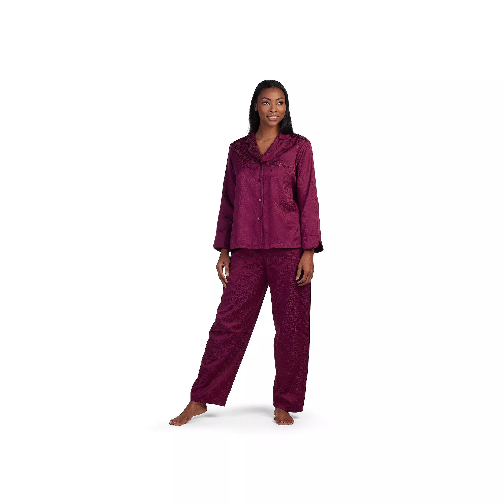 Women's Miss Elaine Essentials Brushed Back Satin Pajama Top & Pajama Bottoms Set,  Product Image