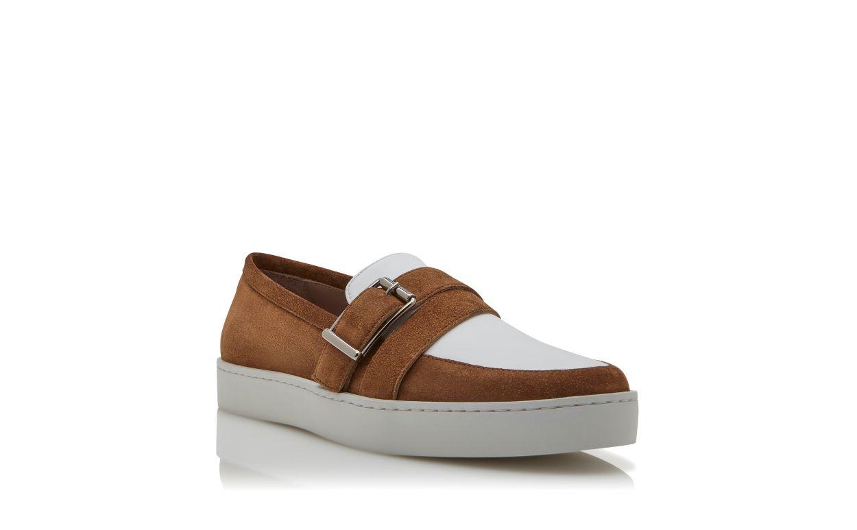 OLIVER Brown and White Suede Slip-On Loafers  Product Image