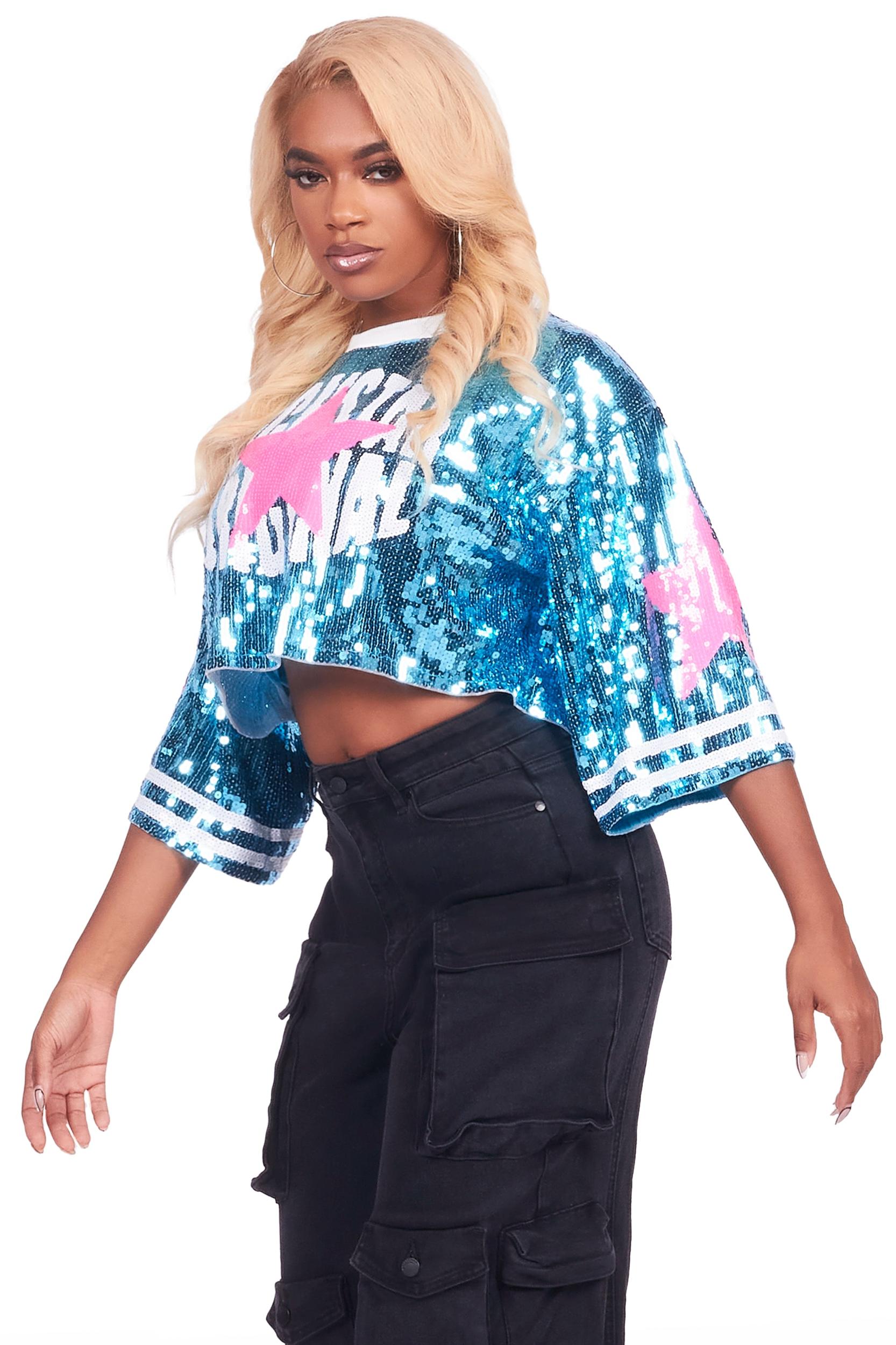 Samara Blue Sequin Crop Jersey Female Product Image
