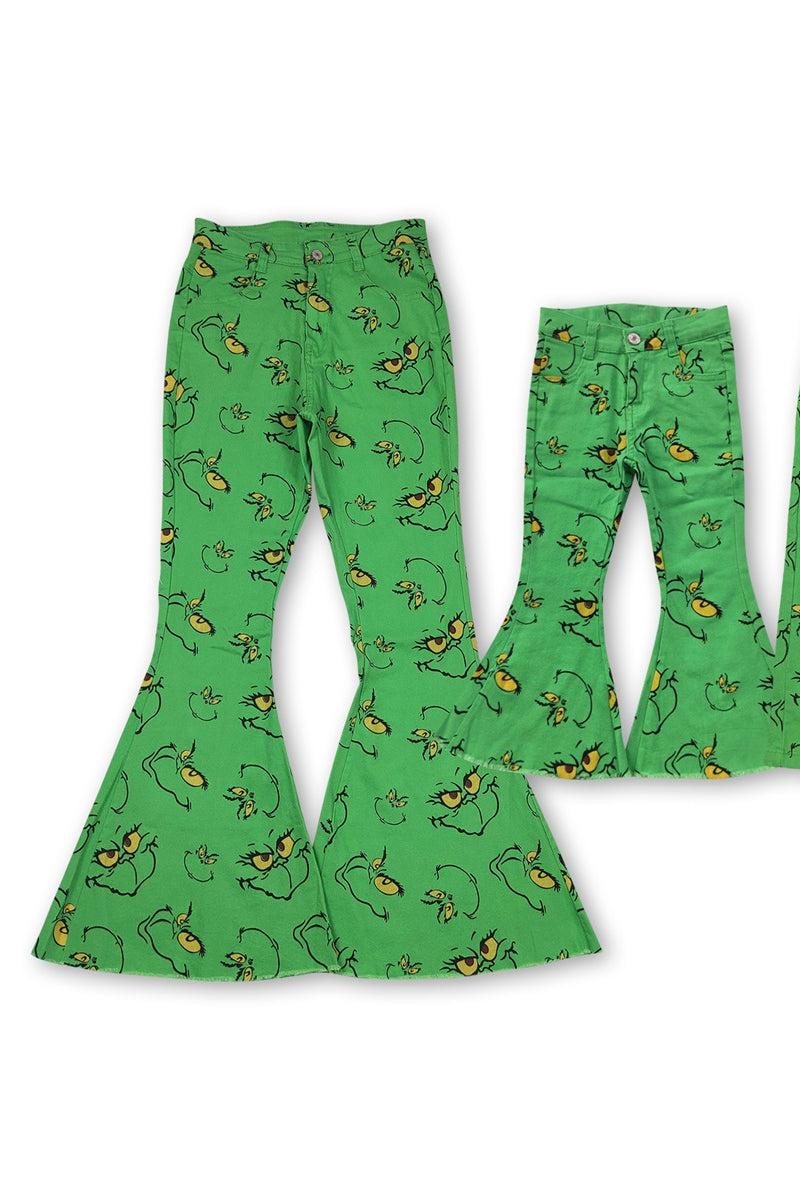 Green grinch print denim jeans Product Image