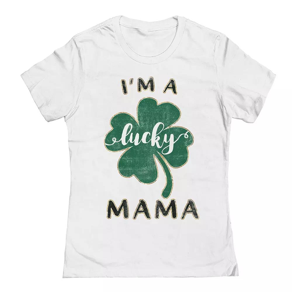 Women's Im A Lucky Mama St. Patrick's Day Graphic T-Shirt, Girl's, Size: Medium, White Product Image