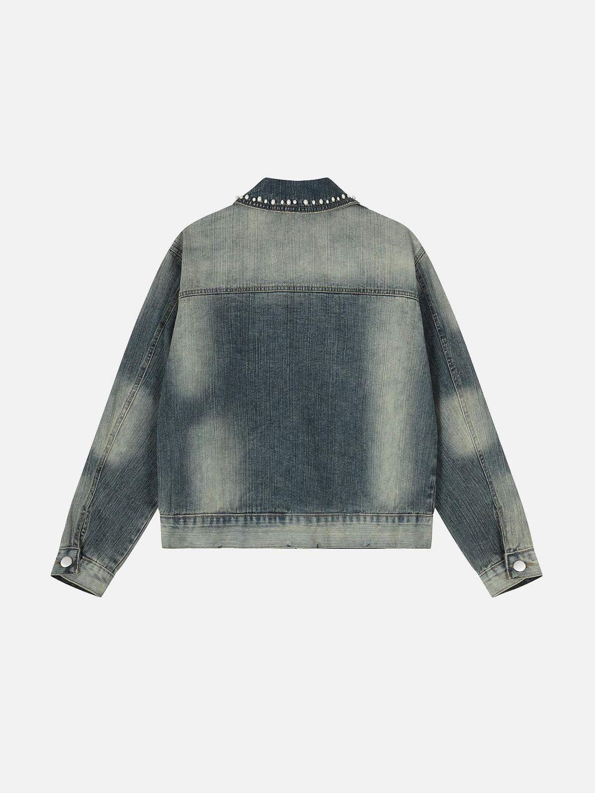 Aelfric Eden Washed Pearl Zip Up Denim Jacket Product Image