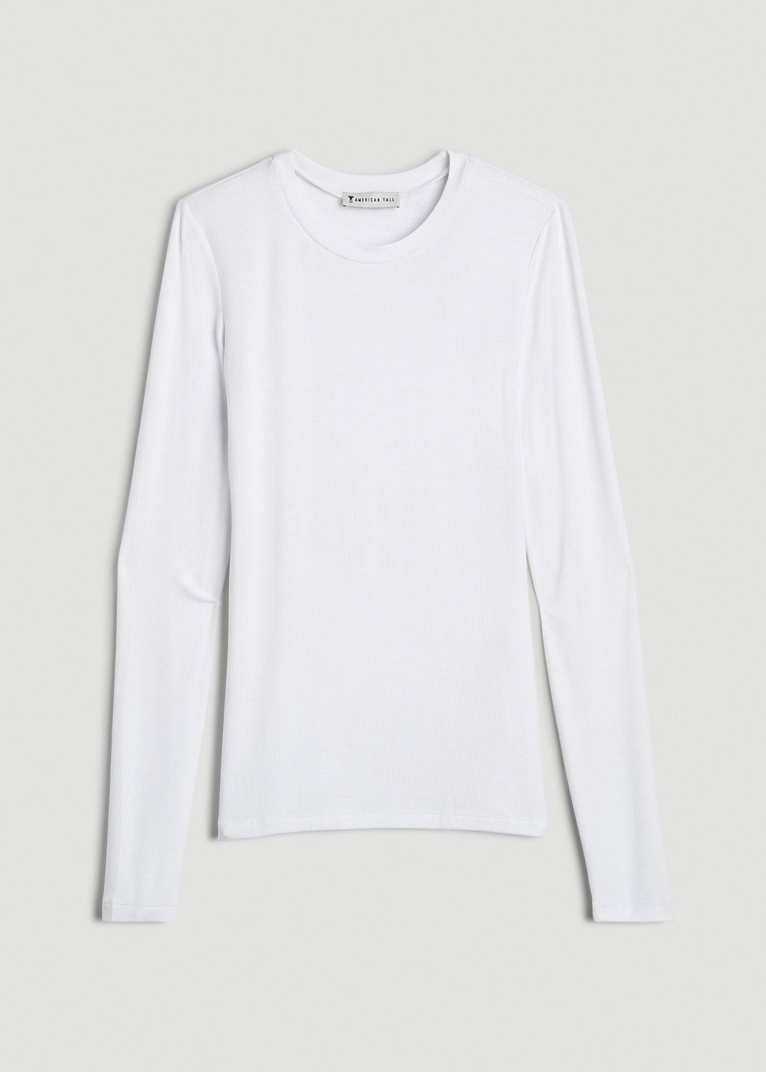 FITTED Ribbed Long Sleeve Tee for Tall Women in White Female Product Image