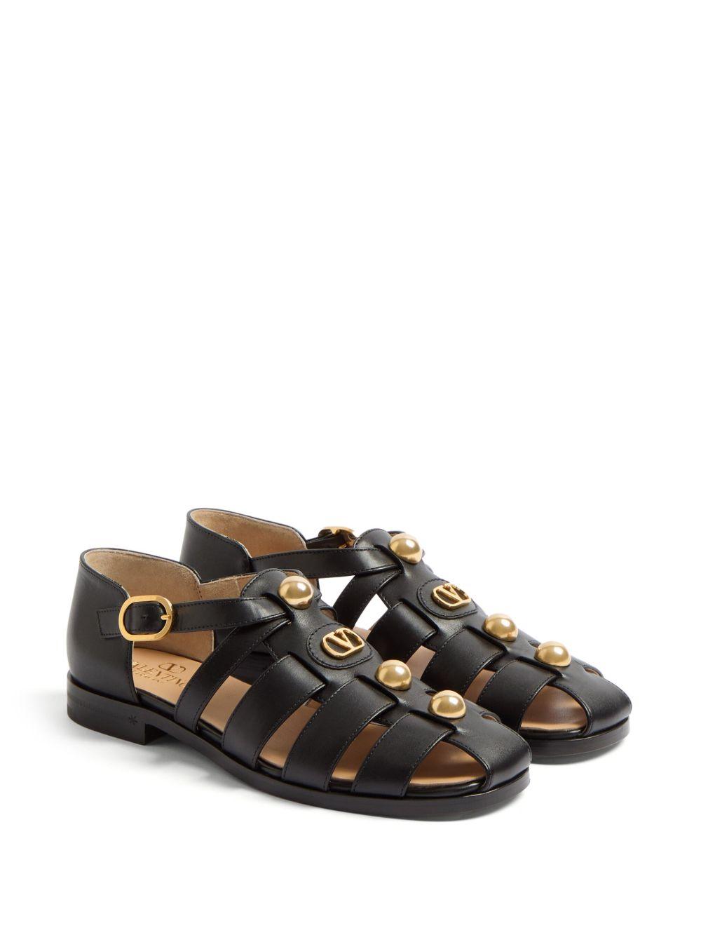 VALENTINO GARAVANI Vlogo Signature Faux-pearl Flat Sandals In Black Product Image