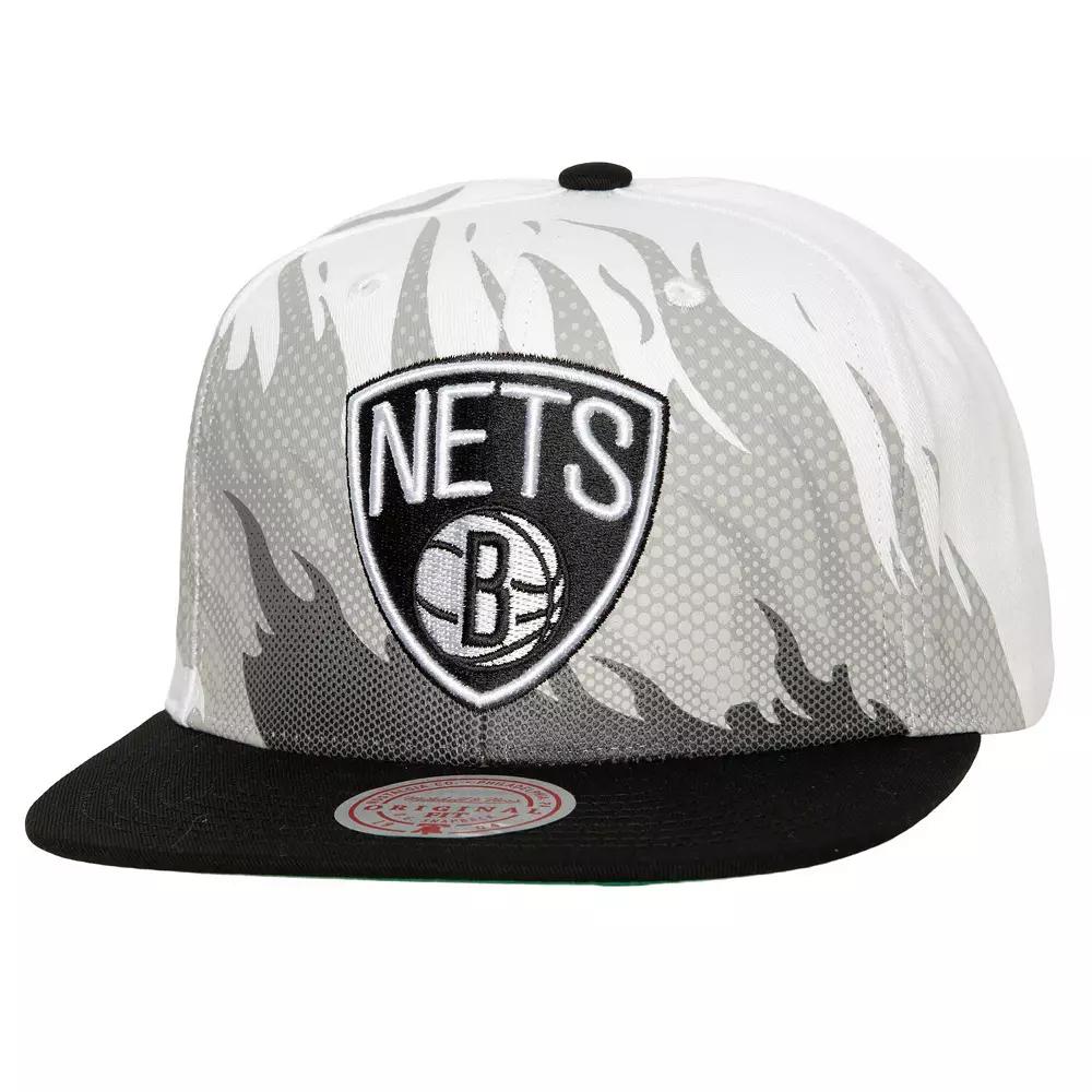 Men's Mitchell & Ness White Brooklyn Nets Hot Fire Snapback Hat Product Image