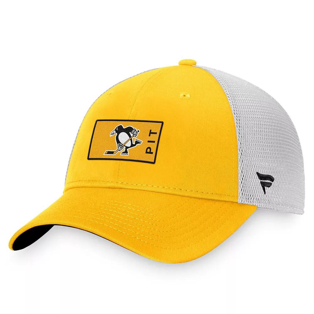 Men's Fanatics Branded Gold/White Pittsburgh Penguins Authentic Pro Trucker Snapback Hat Product Image