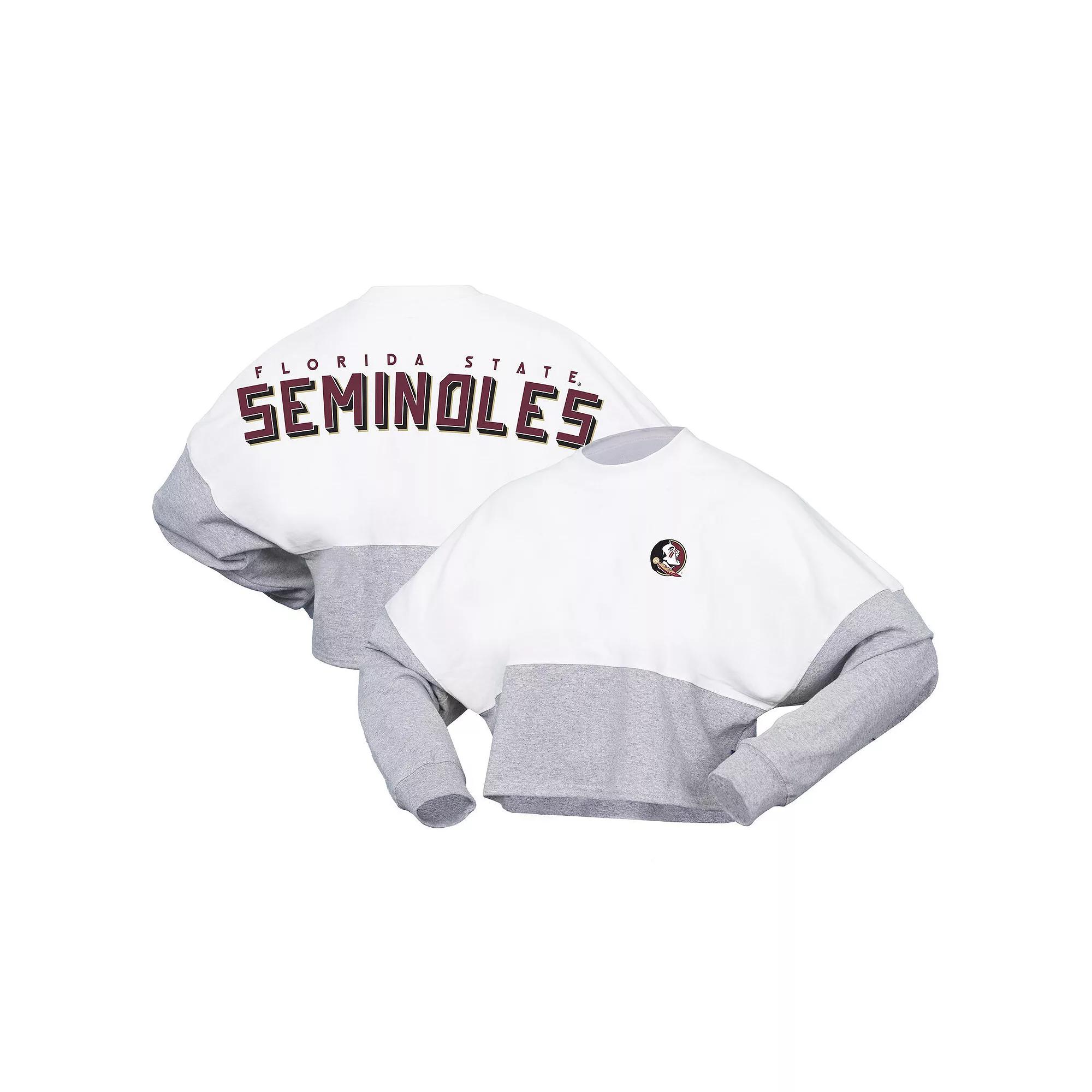 Women's Spirit Jersey White Florida State Seminoles Heather Block Cropped Long Sleeve Jersey T-Shirt,  Product Image