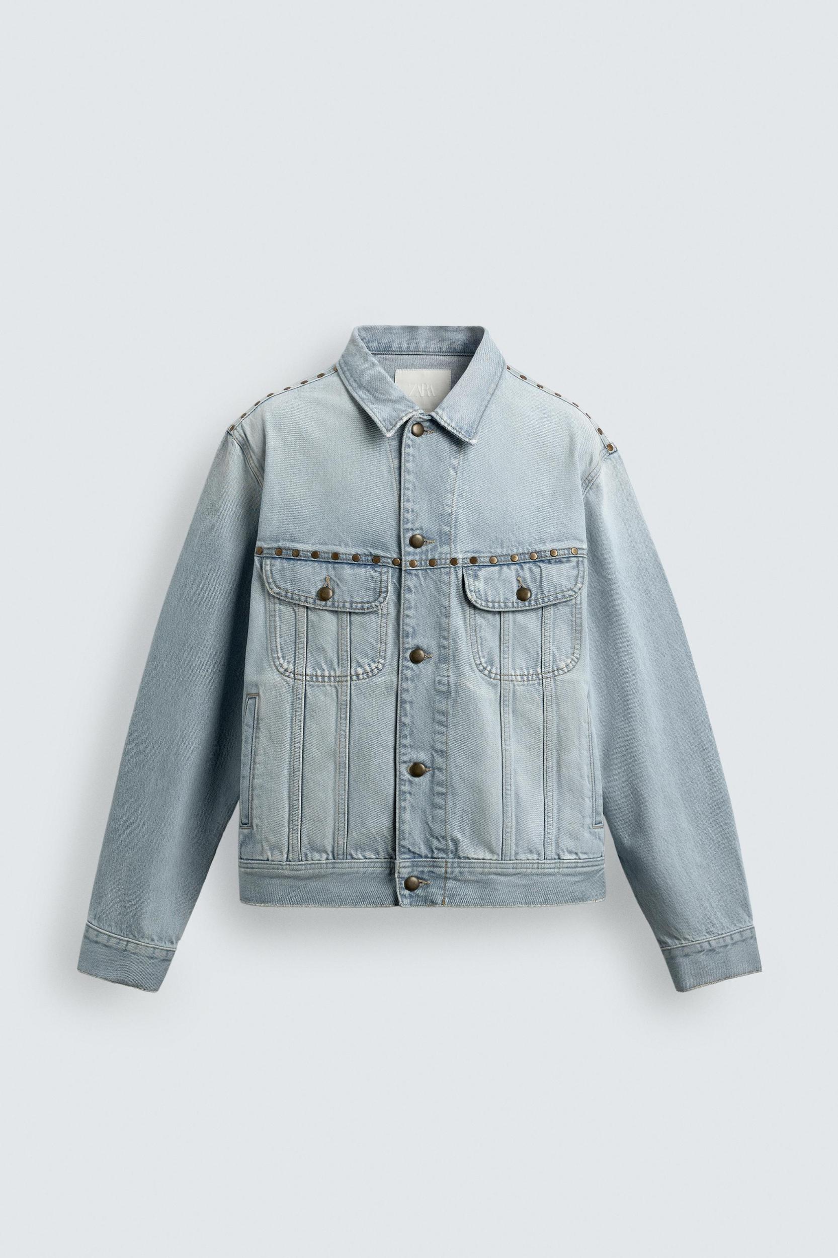 RELAXED FIT DENIM JACKET WITH METAL STUDS Product Image