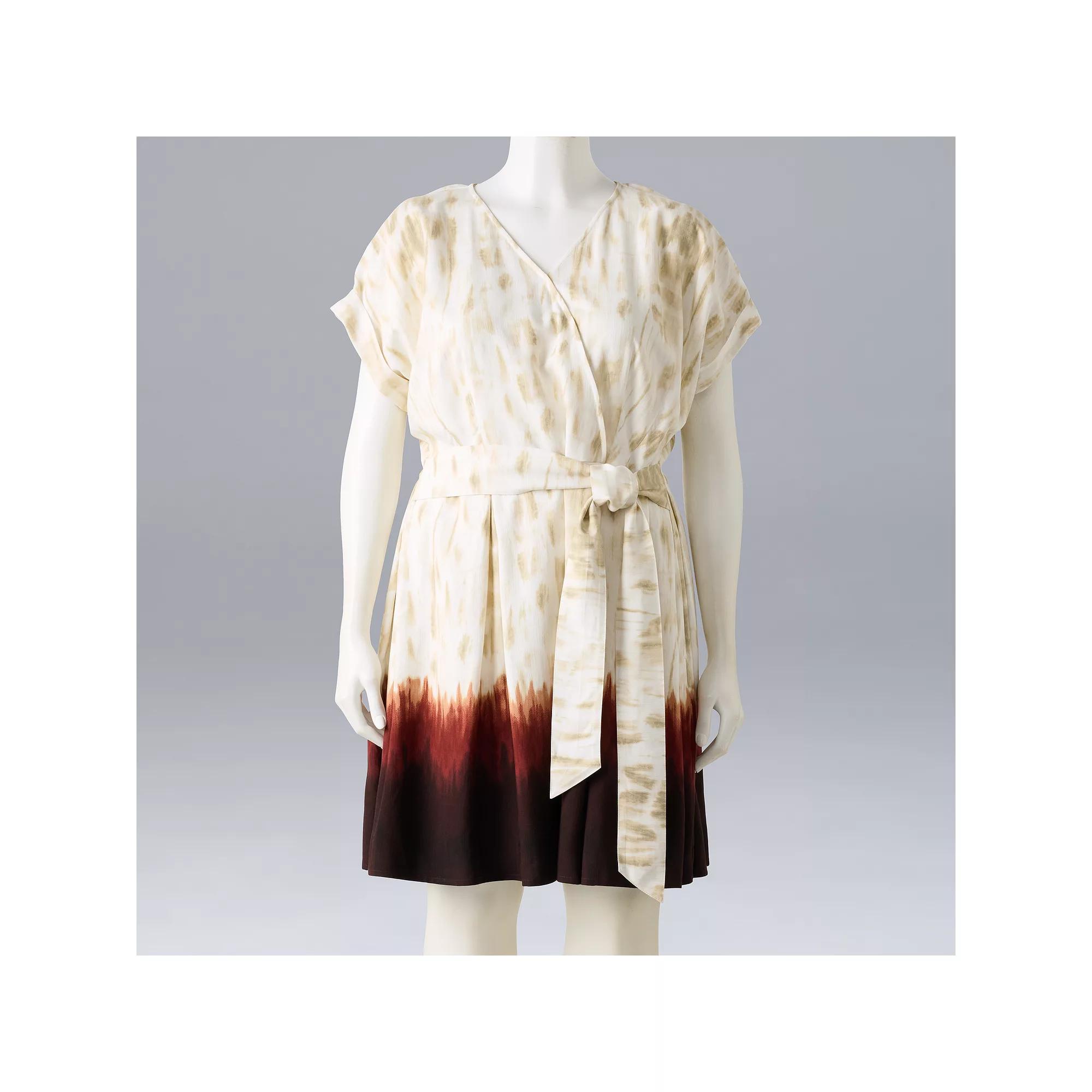 Plus Size Simply Vera Vera Wang Wrap Tie-Front Dress, Women's, Size: 1XL, Brown Dip Texture Dye Product Image