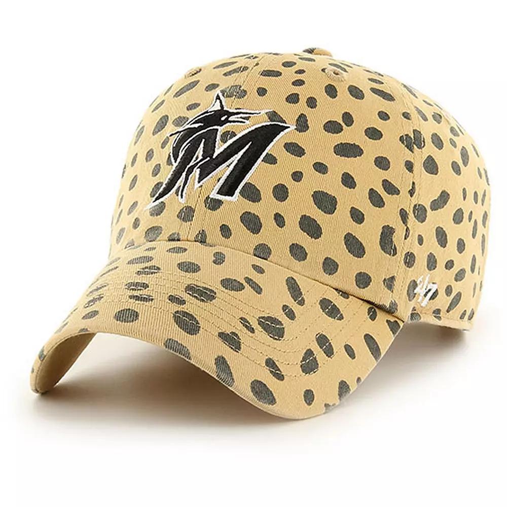 Women's '47 Tan Miami Marlins Cheetah Clean Up Adjustable Hat, Team Product Image