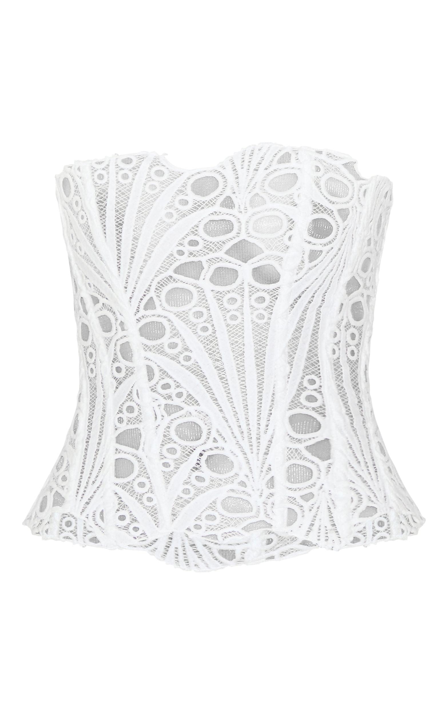White Textured Sheer Floral Lace Corset Product Image