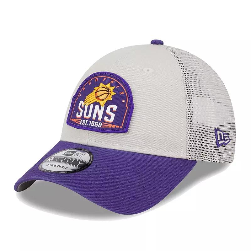 Men's New Era Khaki/Purple Phoenix Suns Throwback Patch Trucker 9FORTY Adjustable Hat, Phx Beig K Product Image