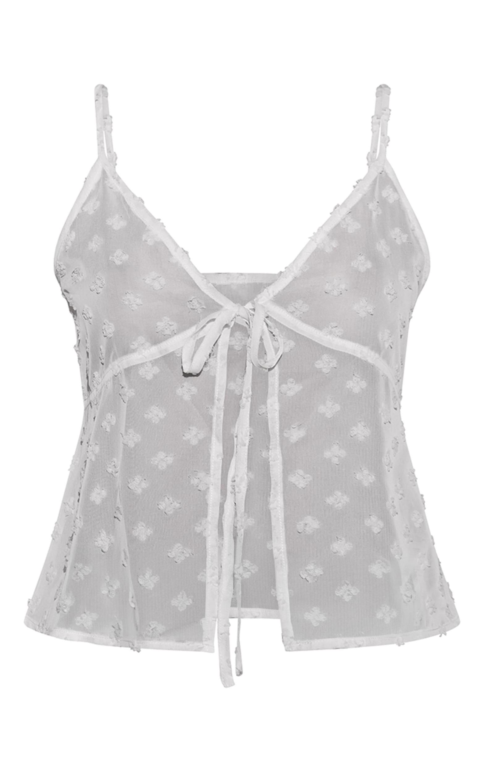 White Textured Tie Front Beach Top Product Image