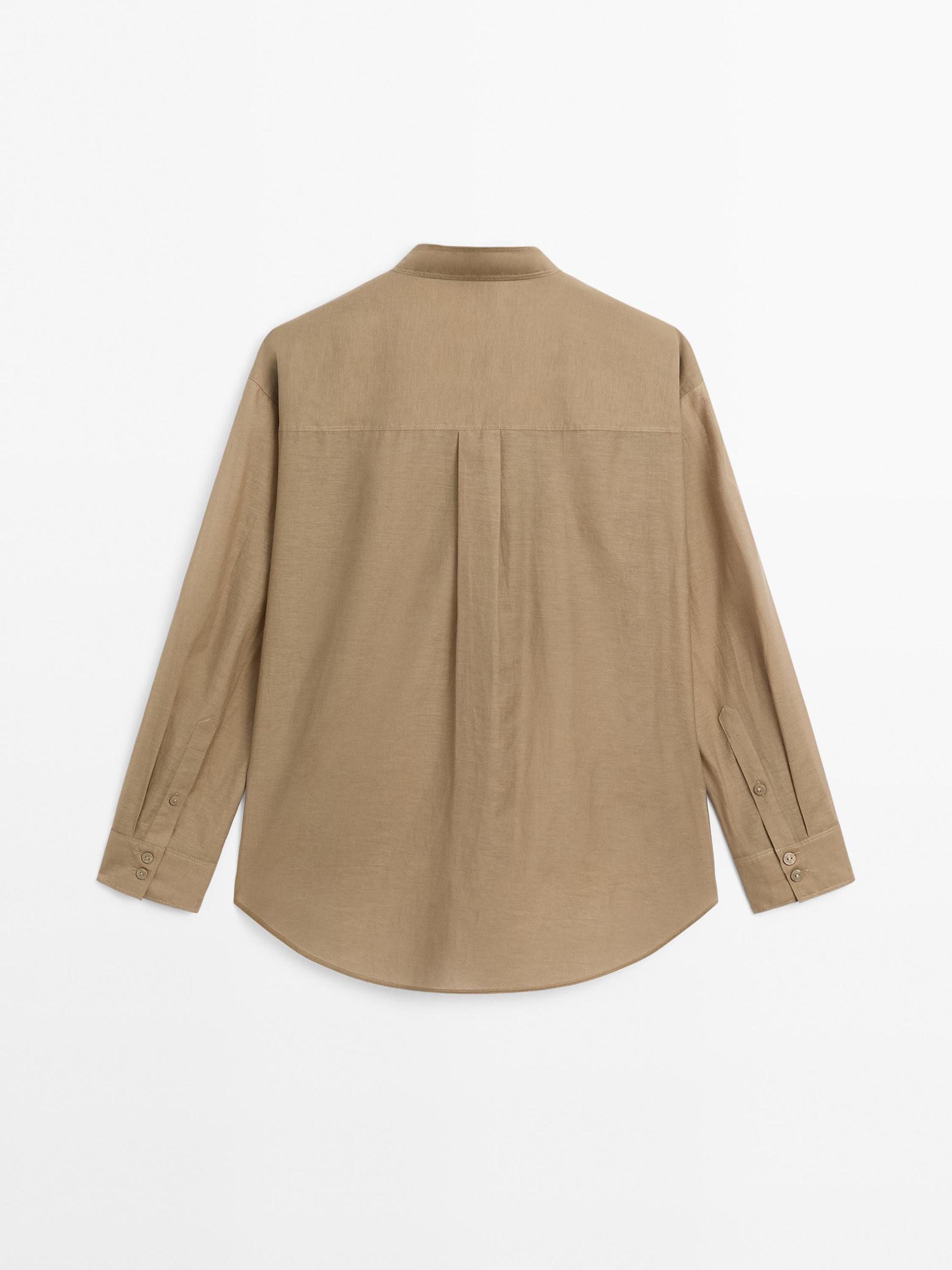 Long shirt with stand collar Product Image