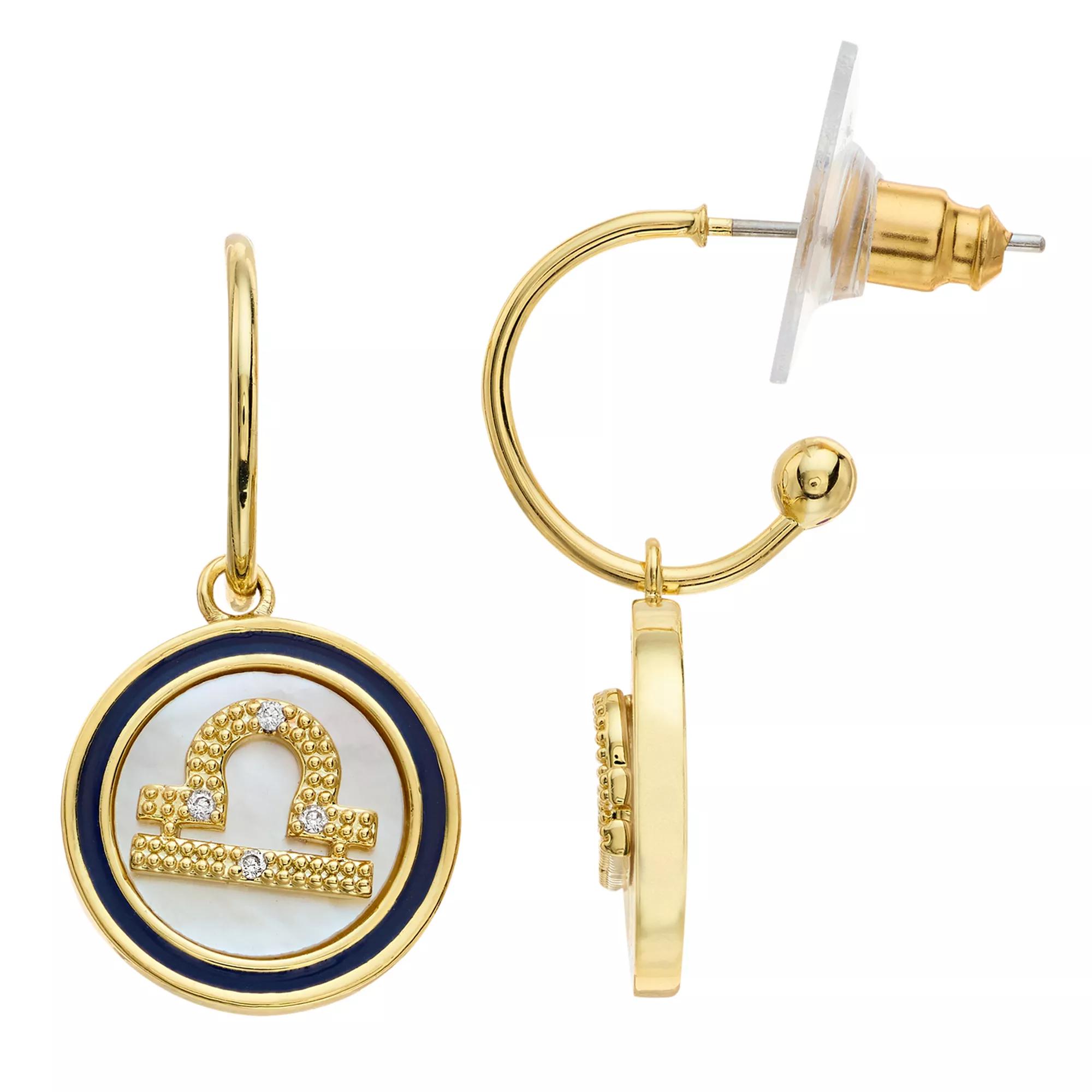 City Luxe Mother of Pearl Aquarius Drop Earrings, Women's, Gold Tone Libra Product Image