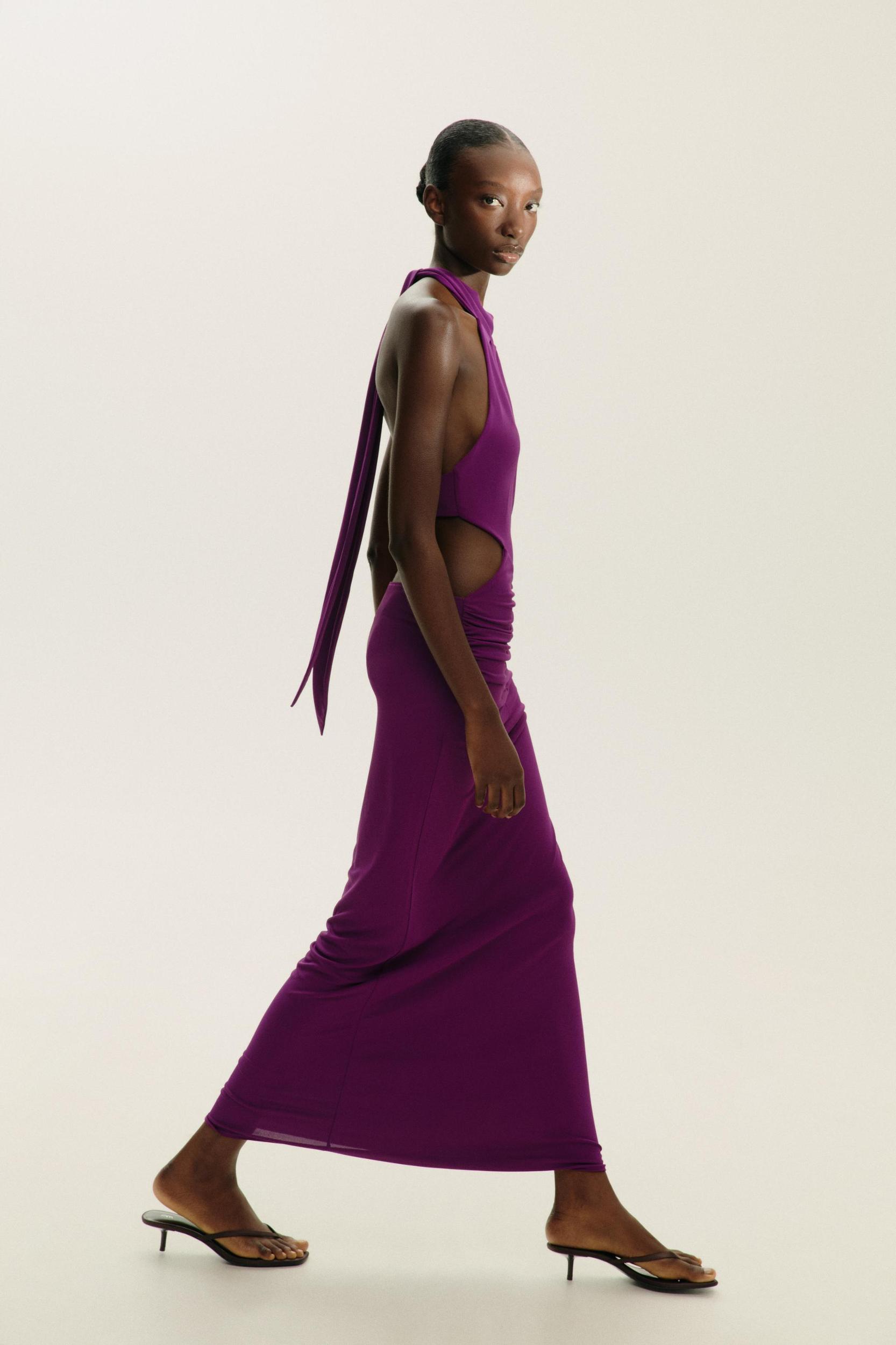 GATHERED HALTER MAXI DRESS Product Image