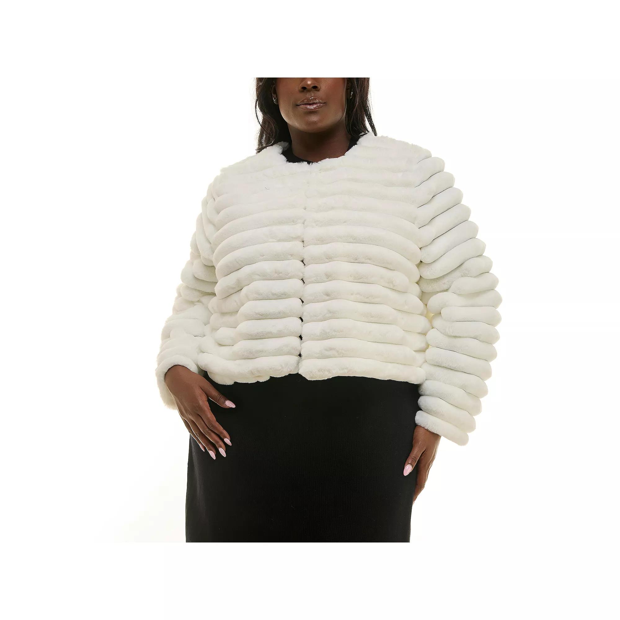 Plus Size Nina Leonard Long Sleeve Faux Fur Bolero, Women's, Size: 3XL, Red Product Image