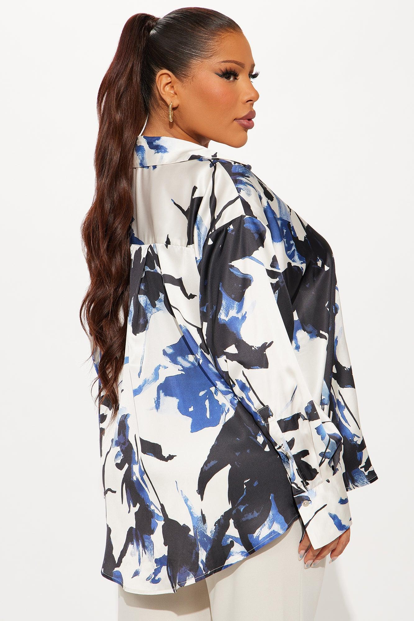 Floral Bloom Satin Shirt - Blue/combo Product Image