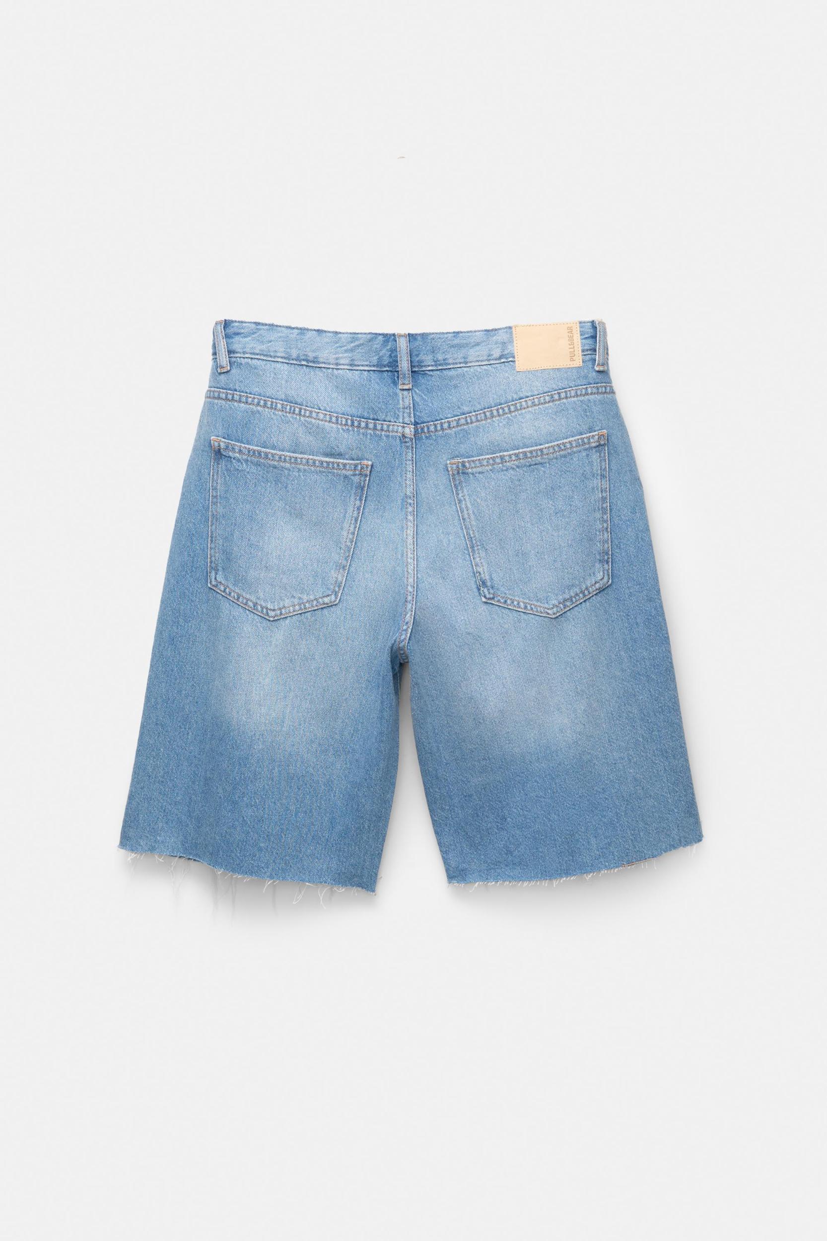 Denim Bermuda shorts with rhinestones Product Image