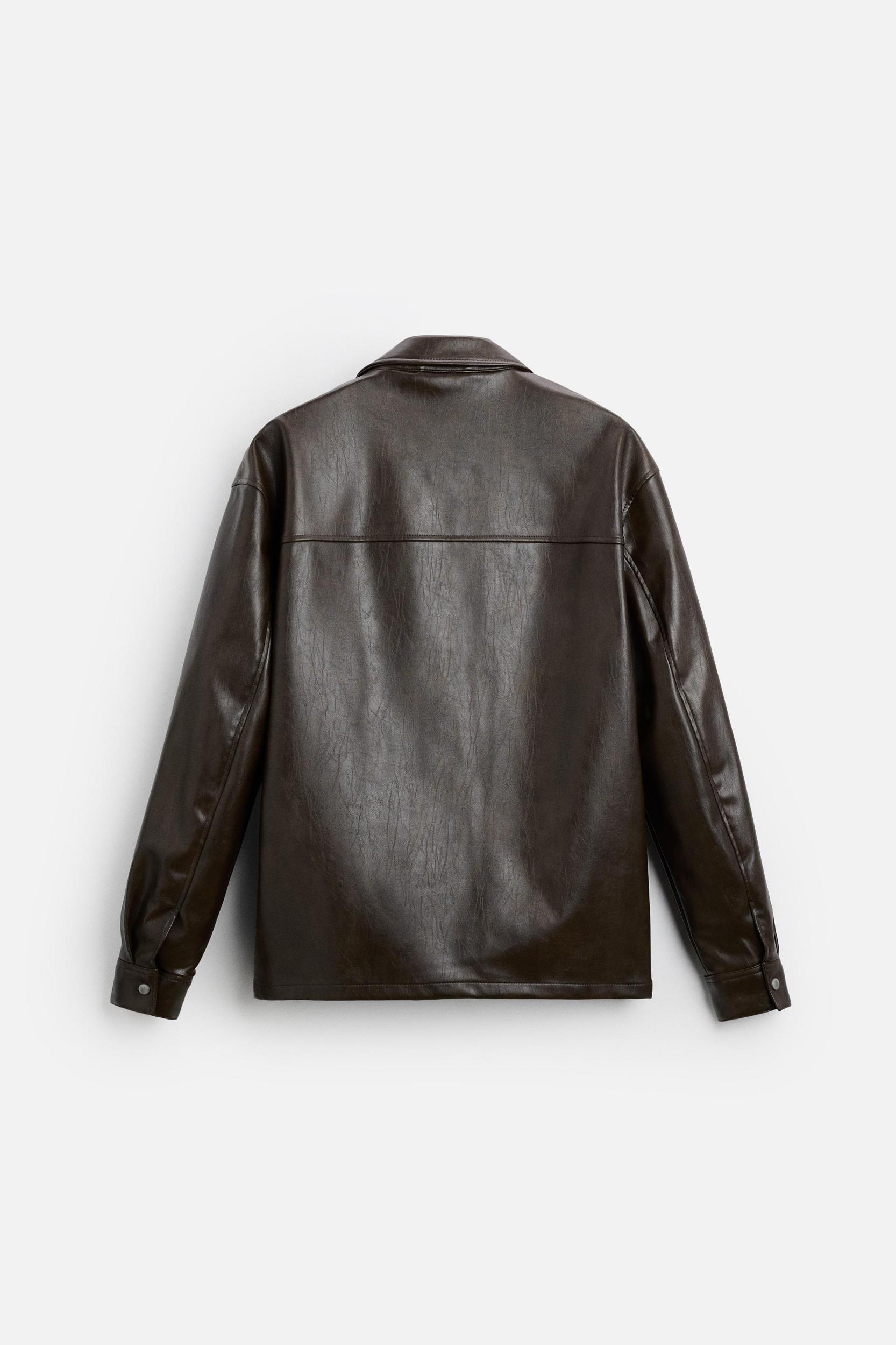 WASHED FAUX LEATHER OVERSHIRT Product Image