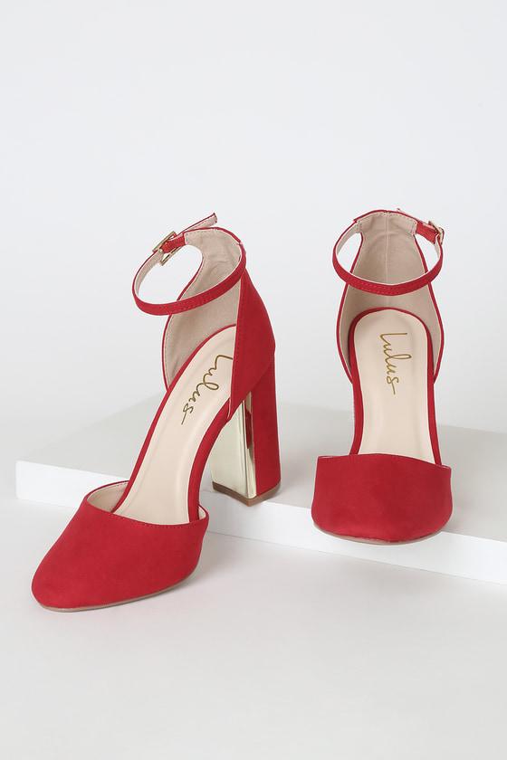 Laura Red Suede Ankle Strap Heels Product Image