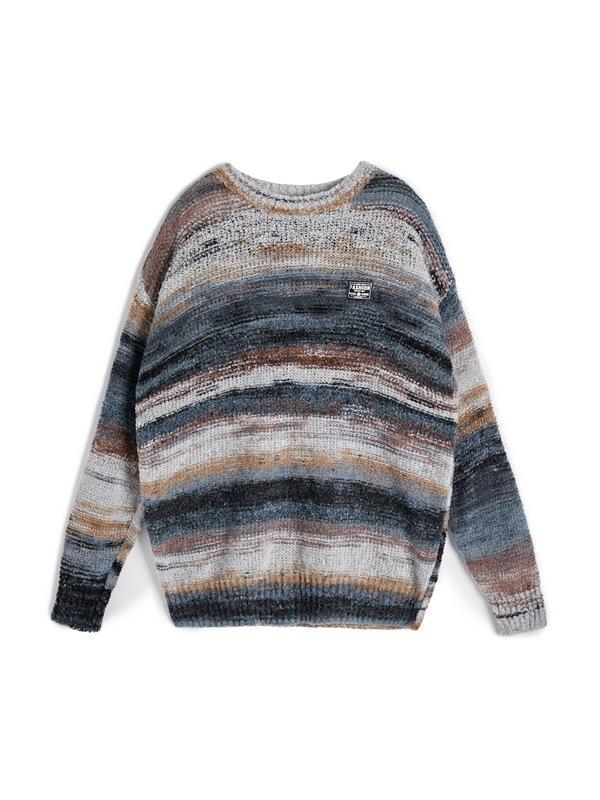 Men's Contrast Color Stripe Pullover Knit Sweater Product Image