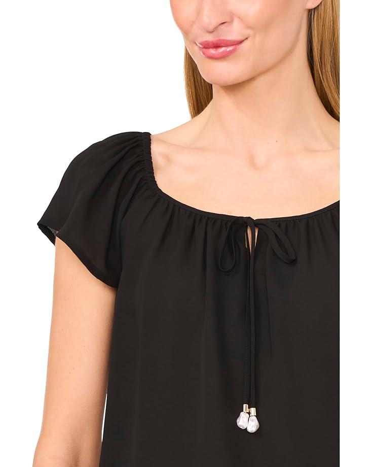 Shoulder Smocking Ruffle Sleeve Tie Top Product Image