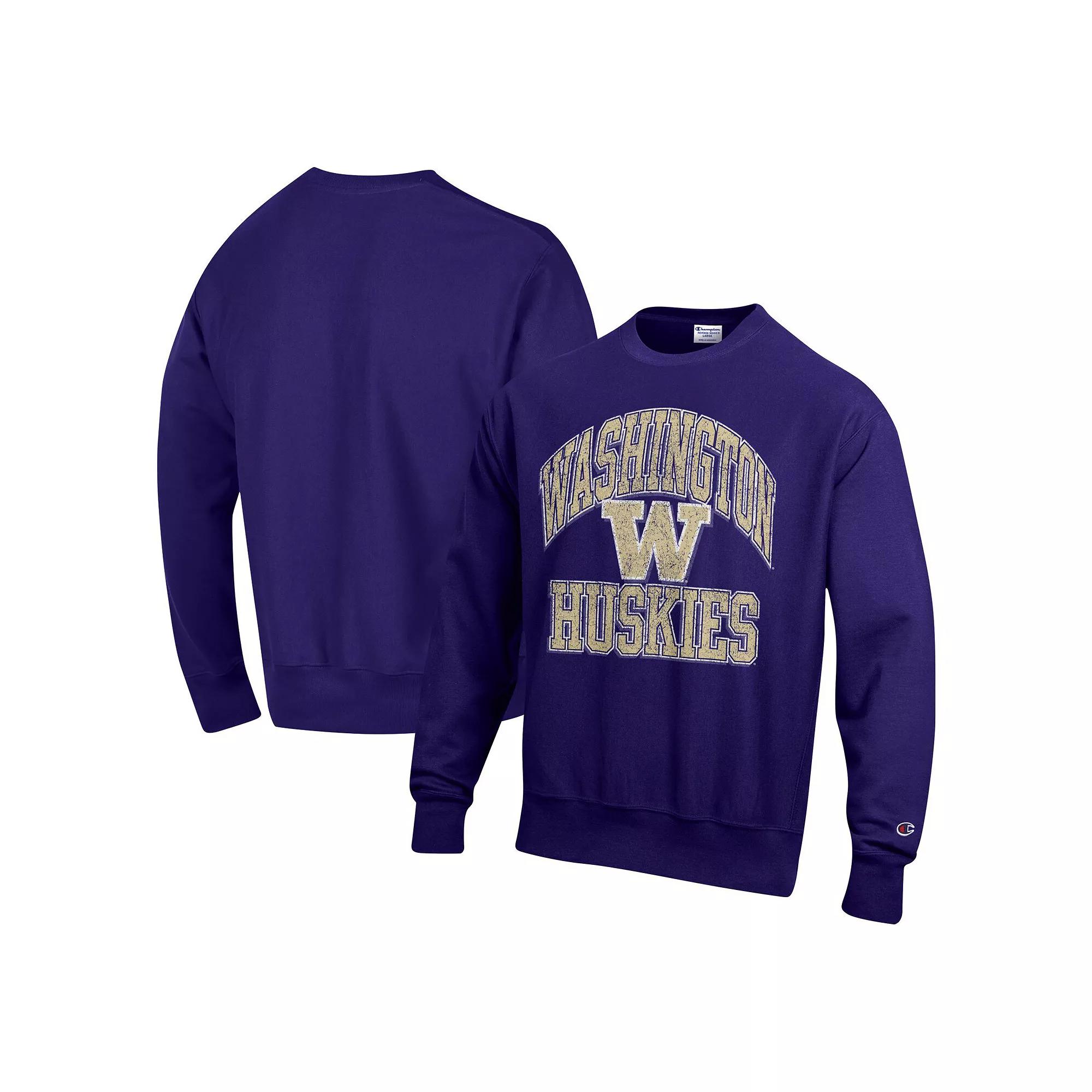 Men's Champion Purple Washington Huskies Vault Late Night Reverse Weave Pullover Sweatshirt,  Product Image