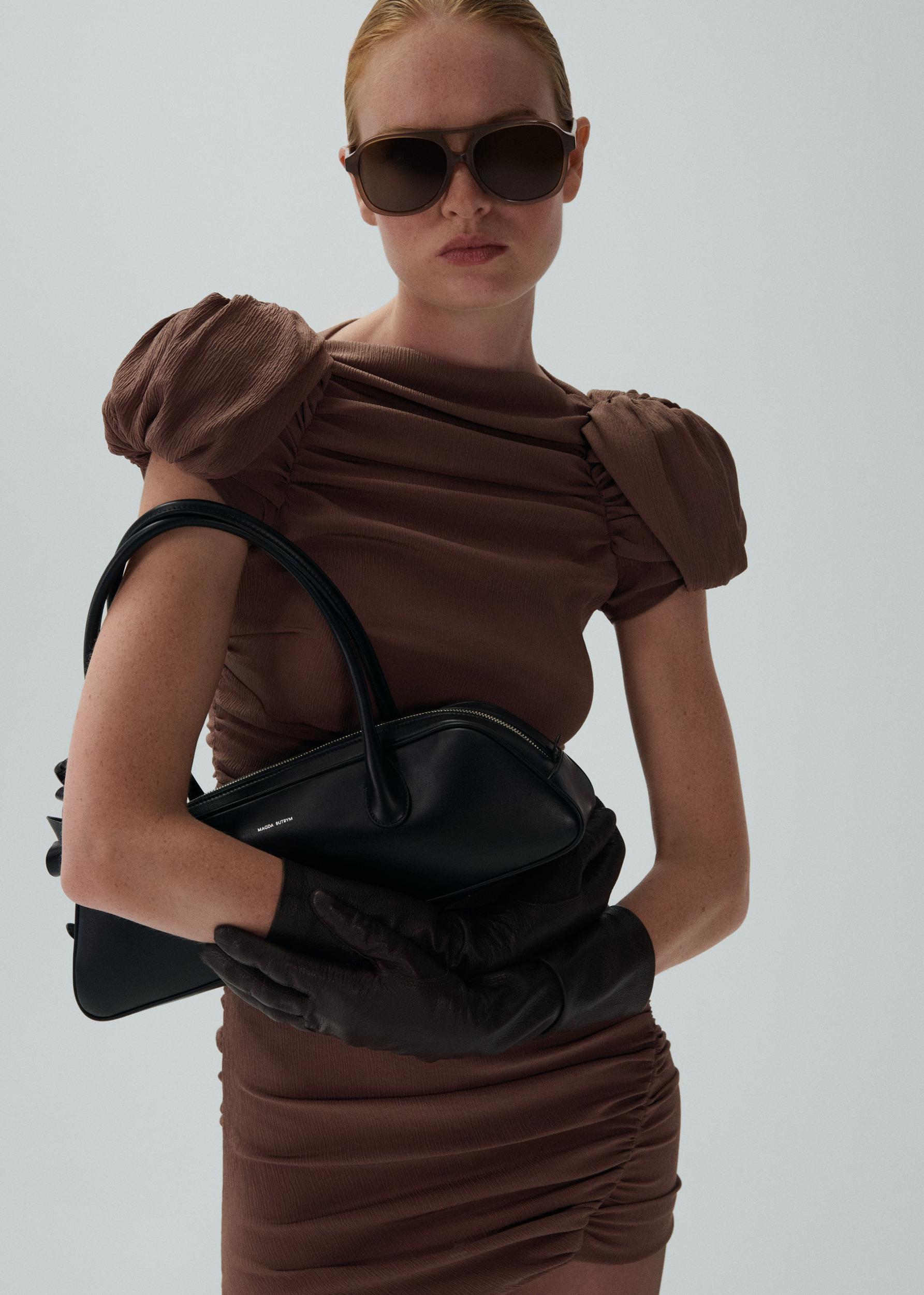 Puff sleeve mini dress in beige Product Image