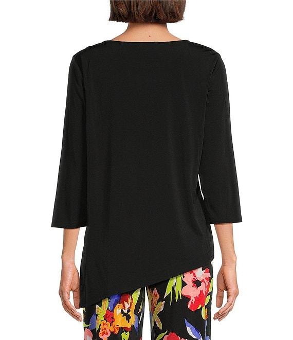 Slim Factor by Investment 3/4 Sleeve Angle Hem Crew Neck Knit Top Product Image