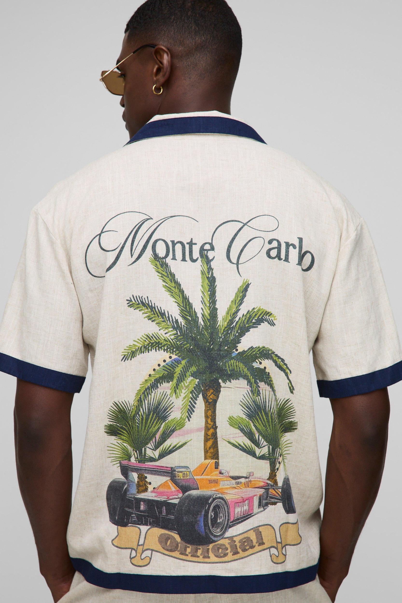 Oversized Heavyweight Linen Palm Print Shirt & Short Set | boohooMAN USA Product Image